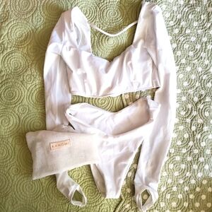 New Sz S Kanomi Swimsuit Handmade Bikini Top with tie back High Waist Bottom